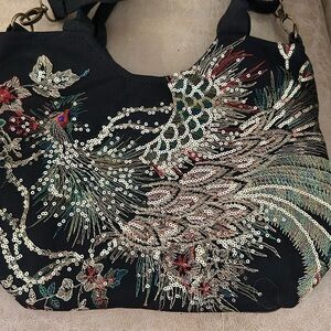 Embroidered Black Sequin Women's Bag
